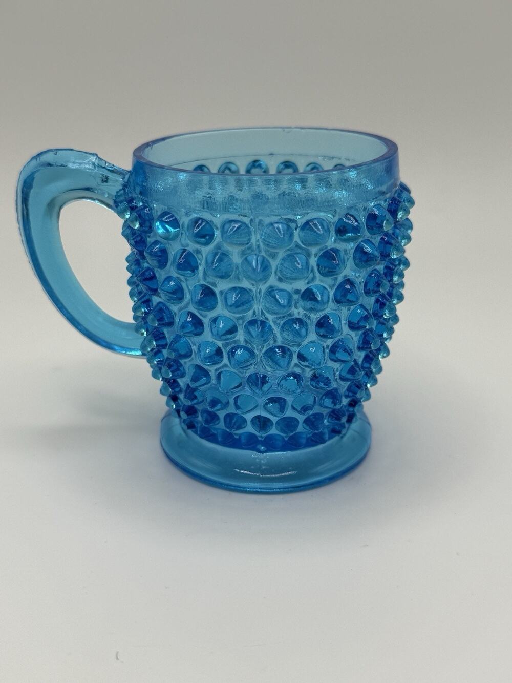 EAPG US Glass Ohio Columbia Glass Hobnail Blue Mug Cup Dewdrop Antique Dble Eye